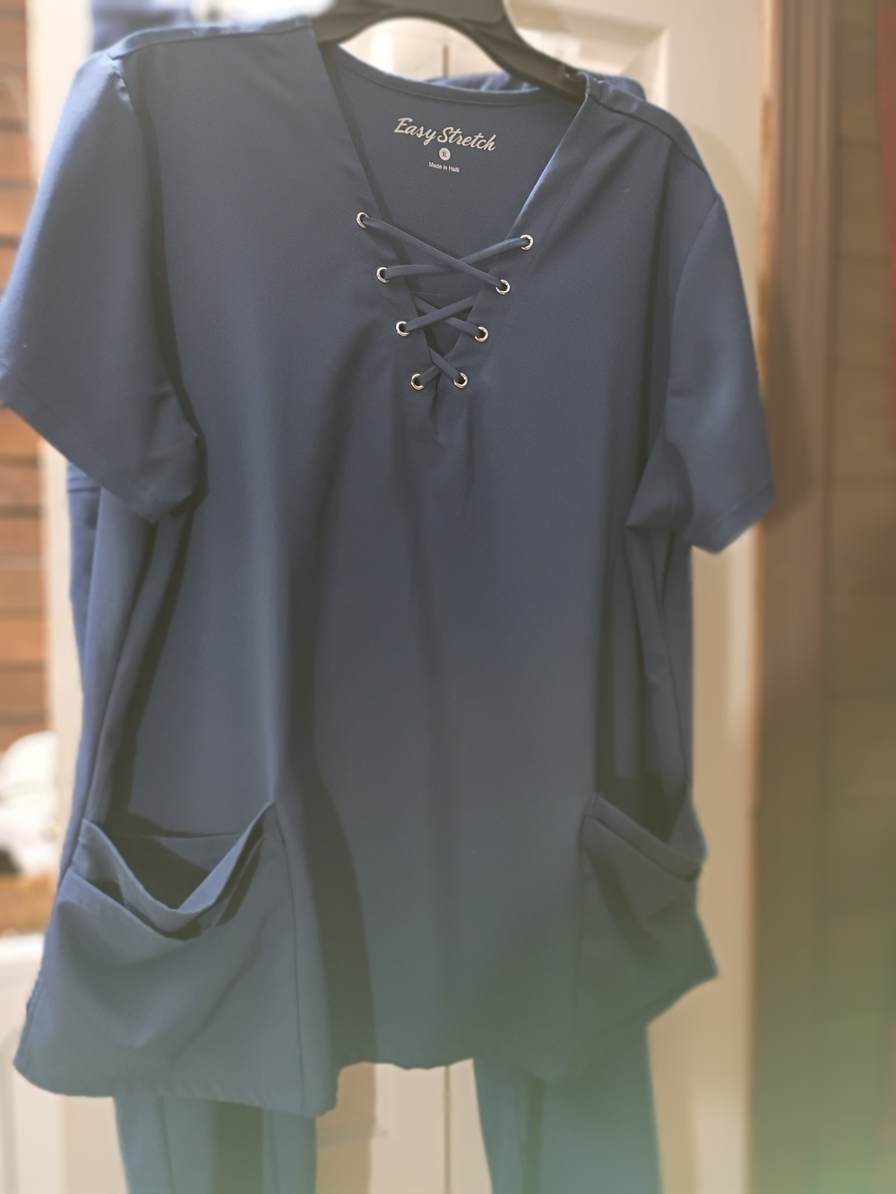 Women's Navy Lace-Up Scrub Top And Bottom Set XL Regular